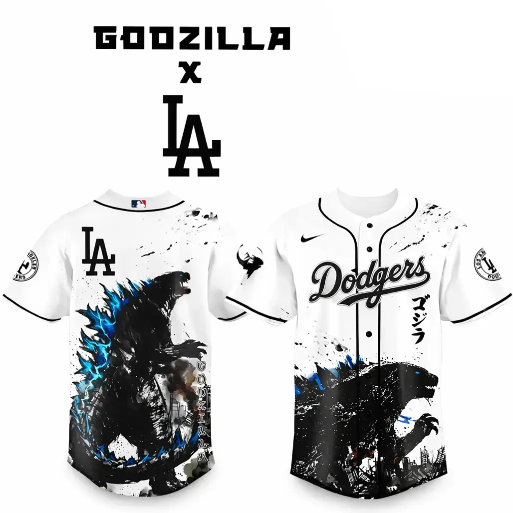 Los Angeles Dodgers x Godzilla Monster Baseball Jersey Image