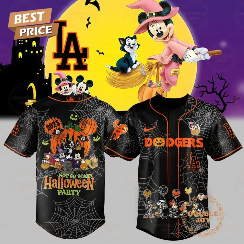 Los Angeles Dodgers X Halloween - Mickey And Friend Black Baseball Jersey Image