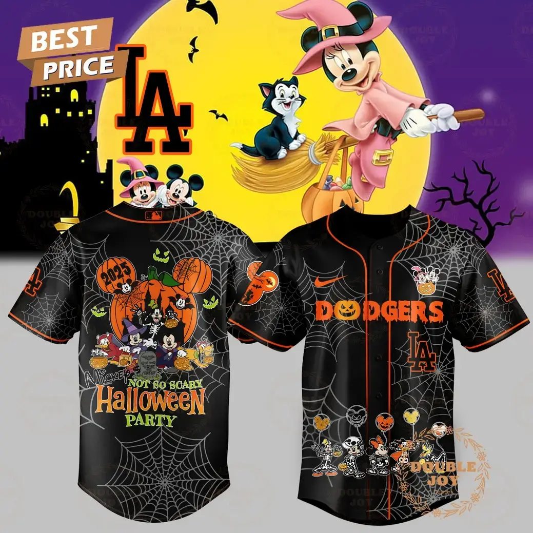 Los Angeles Dodgers x Halloween - Mickey and Friend Black Baseball Jersey Image
