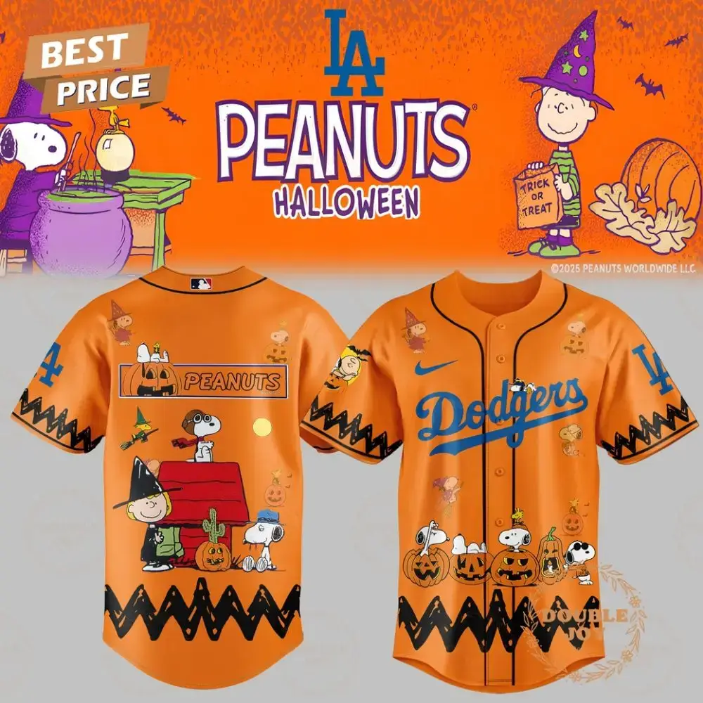 Los Angeles Dodgers X Halloween Peanuts Orange Baseball Jersey Image
