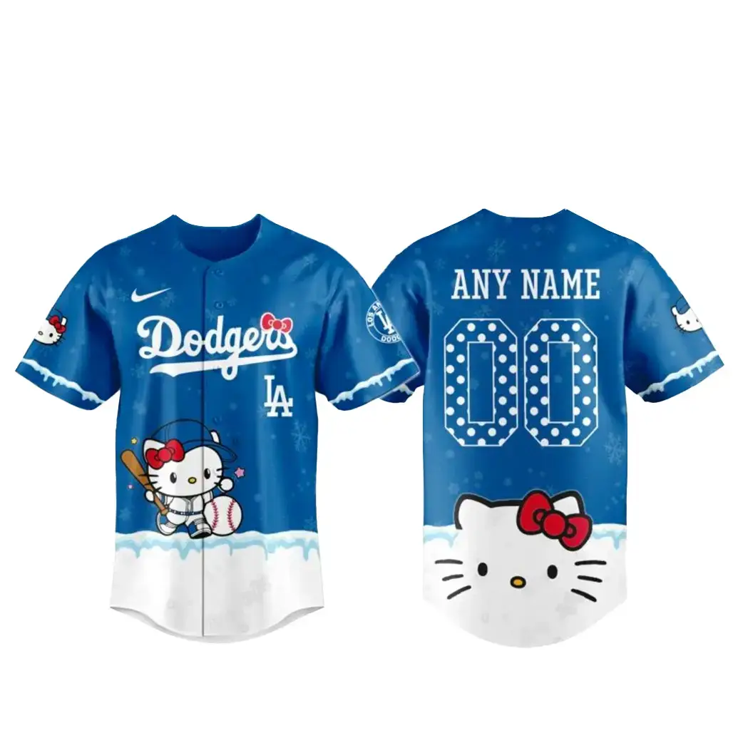 Los Angeles Dodgers x Hello Kitty Night Custom Name and Number Baseball Jersey Image