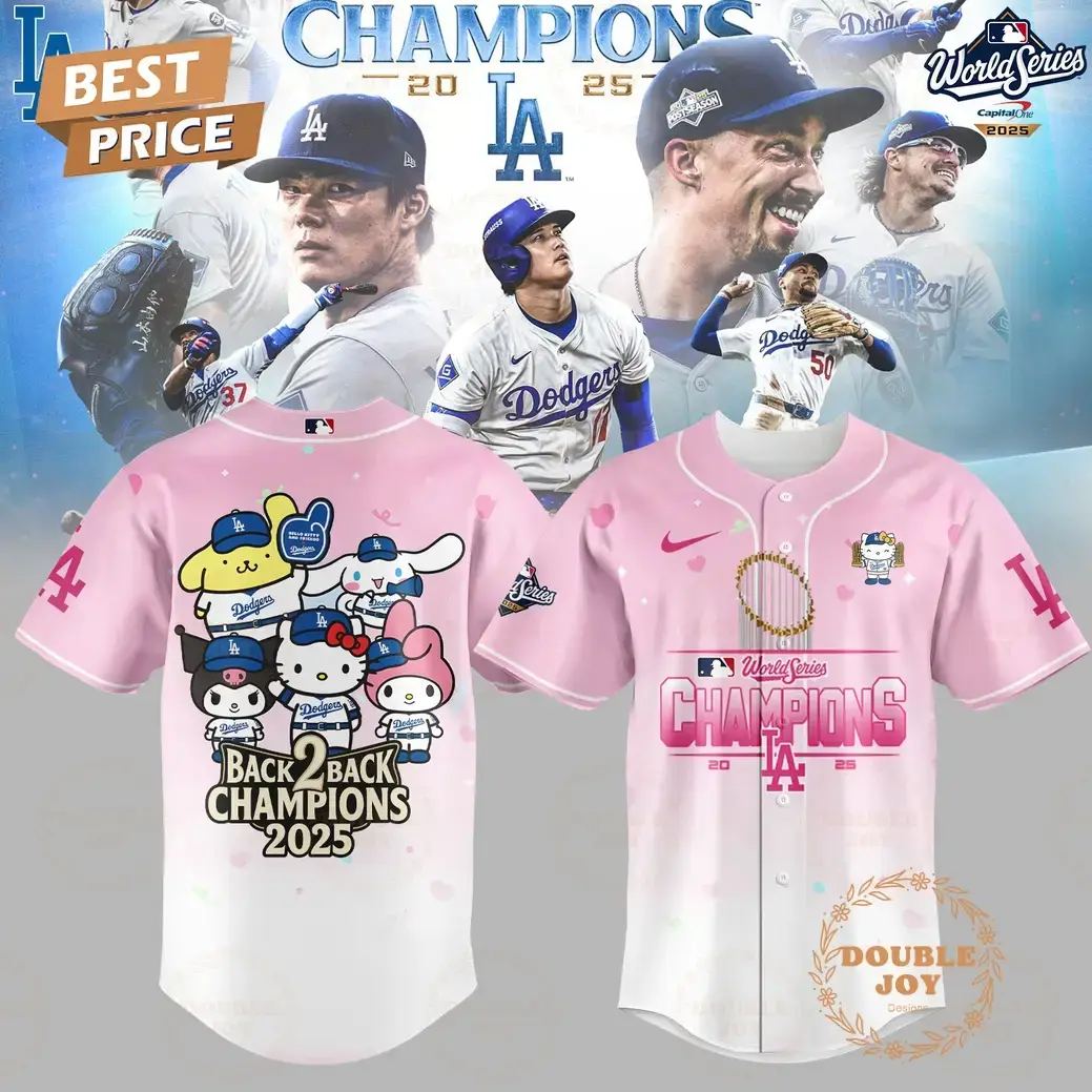 Los Angeles Dodgers x Hellokitty World Series Champions 2025 BACK to BACK Baseball Jersey Image