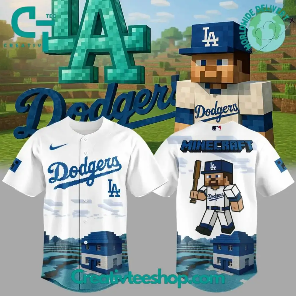 Los Angeles Dodgers X Minecraft Night Special White Baseball Jersey Image