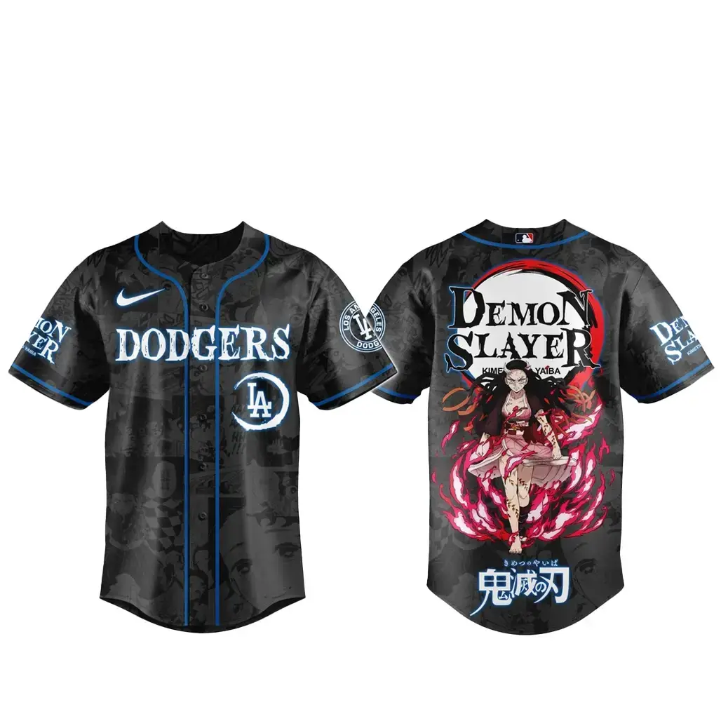 Los Angeles Dodgers x Nezuko Kamado Demon Slayer Baseball Jersey Image