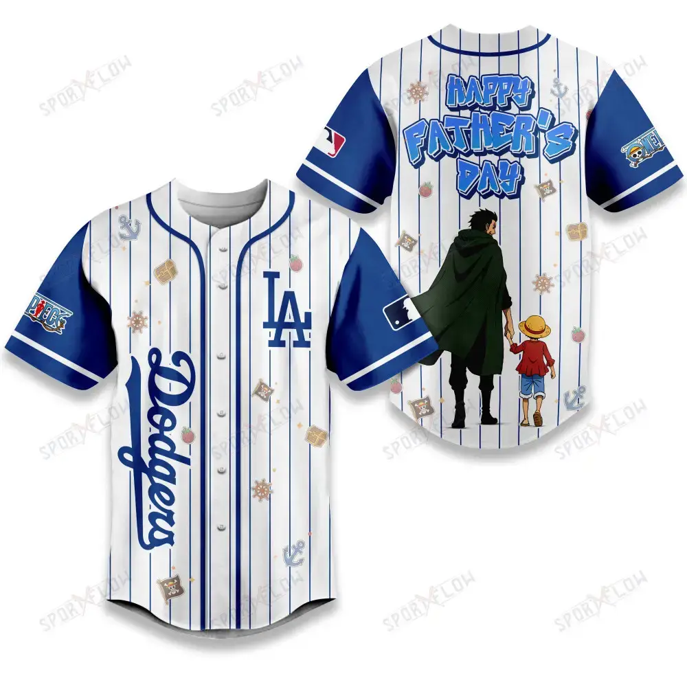 Los Angeles Dodgers X One Piece Dragon & Luffy Dad Baseball Jersey Image