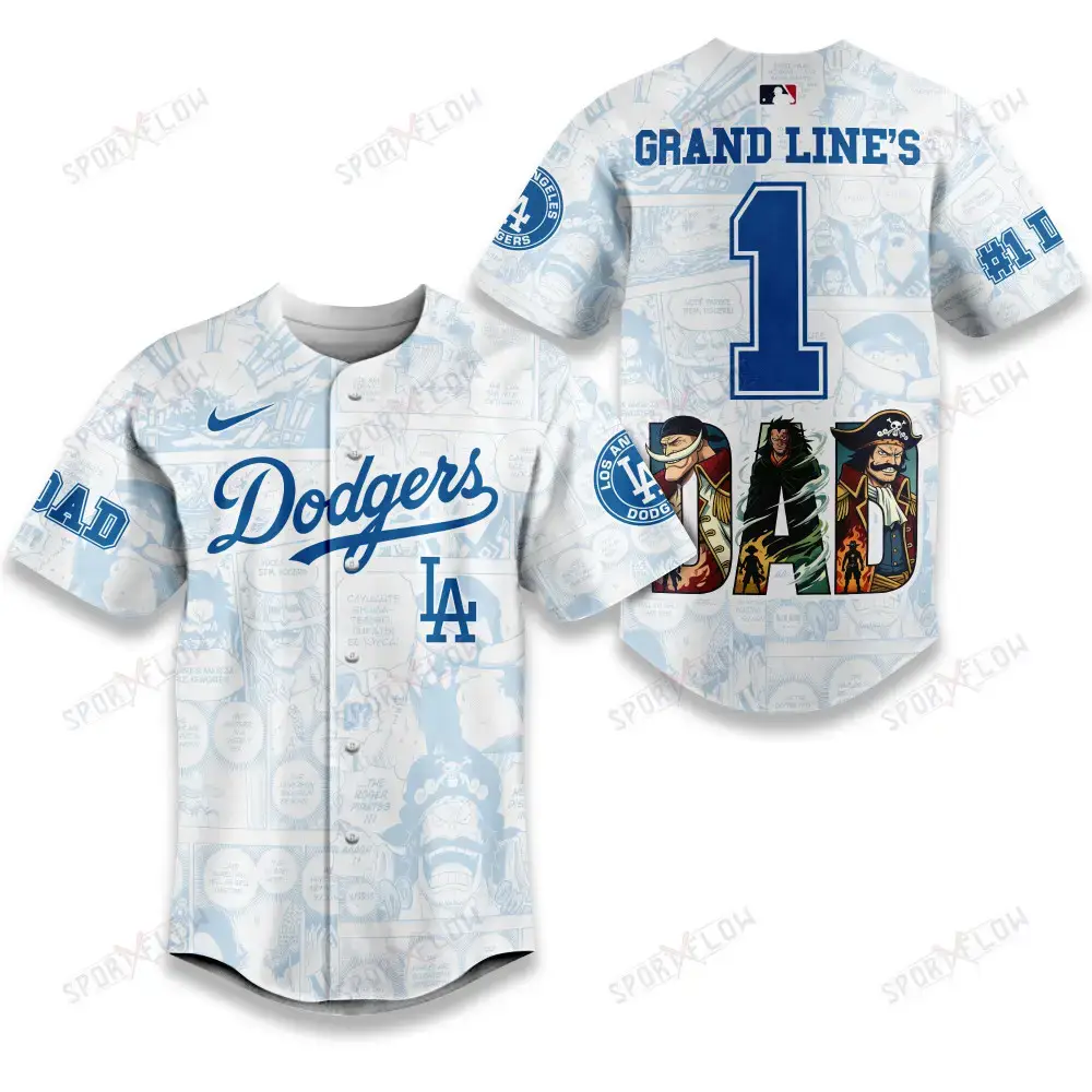 Los Angeles Dodgers X One Piece Grand Line'S #1 Dad Custom Baseball Jersey Image