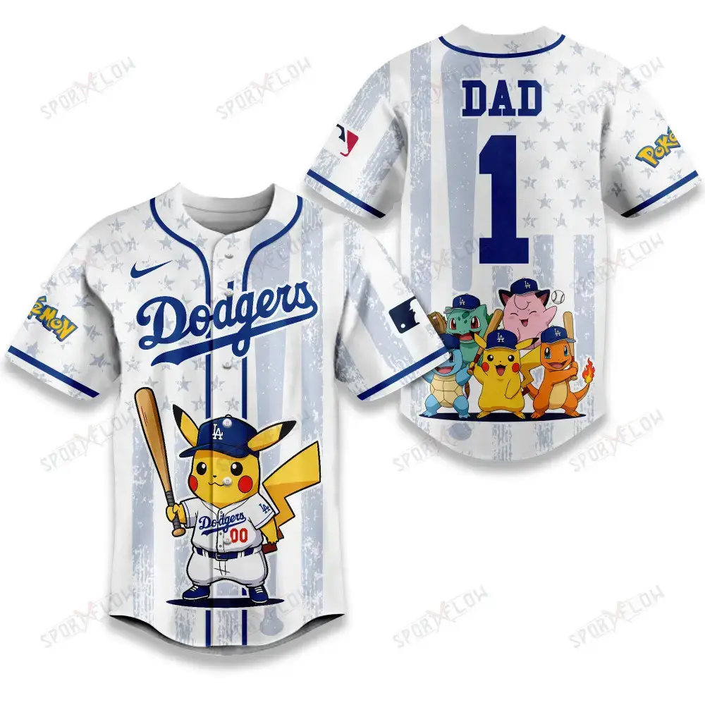 Los Angeles Dodgers X Pokemon Night Dad Edition Baseball Jersey Image