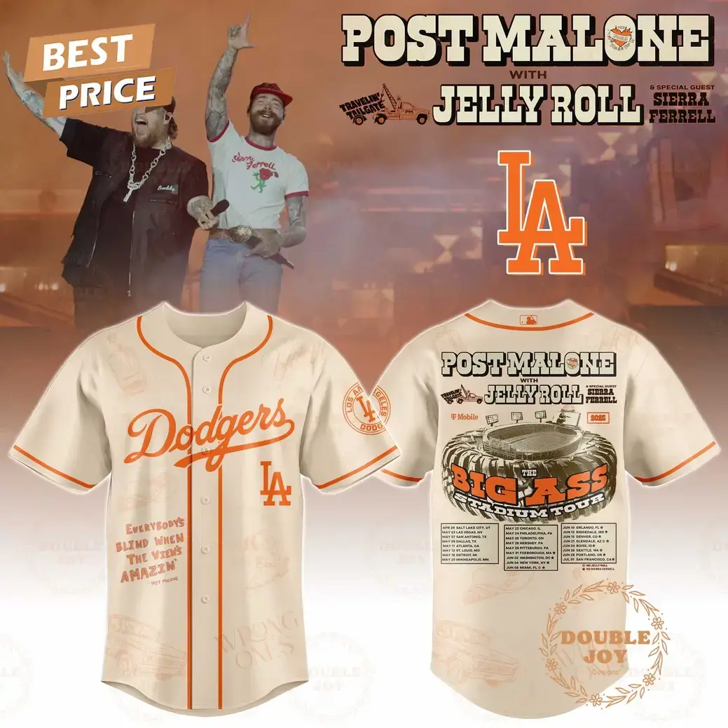 Los Angeles Dodgers x Post Malone With Jelly Roll Big Ass Limited Edition Baseball Jersey Image