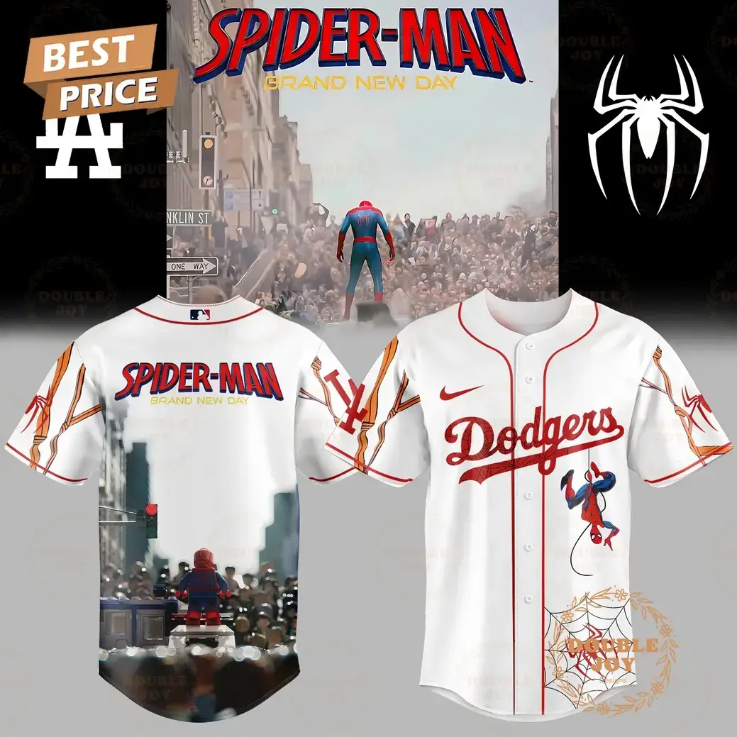Los Angeles Dodgers x Spider Man - Brand New Day 2025 White Edition Lego Cover Baseball Jersey Image