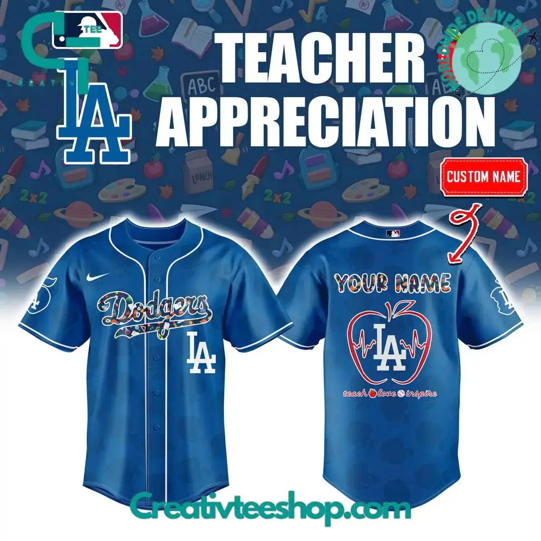 Los Angeles Dodgers X Teacher Appreciation Personalized Baseball Jersey Image