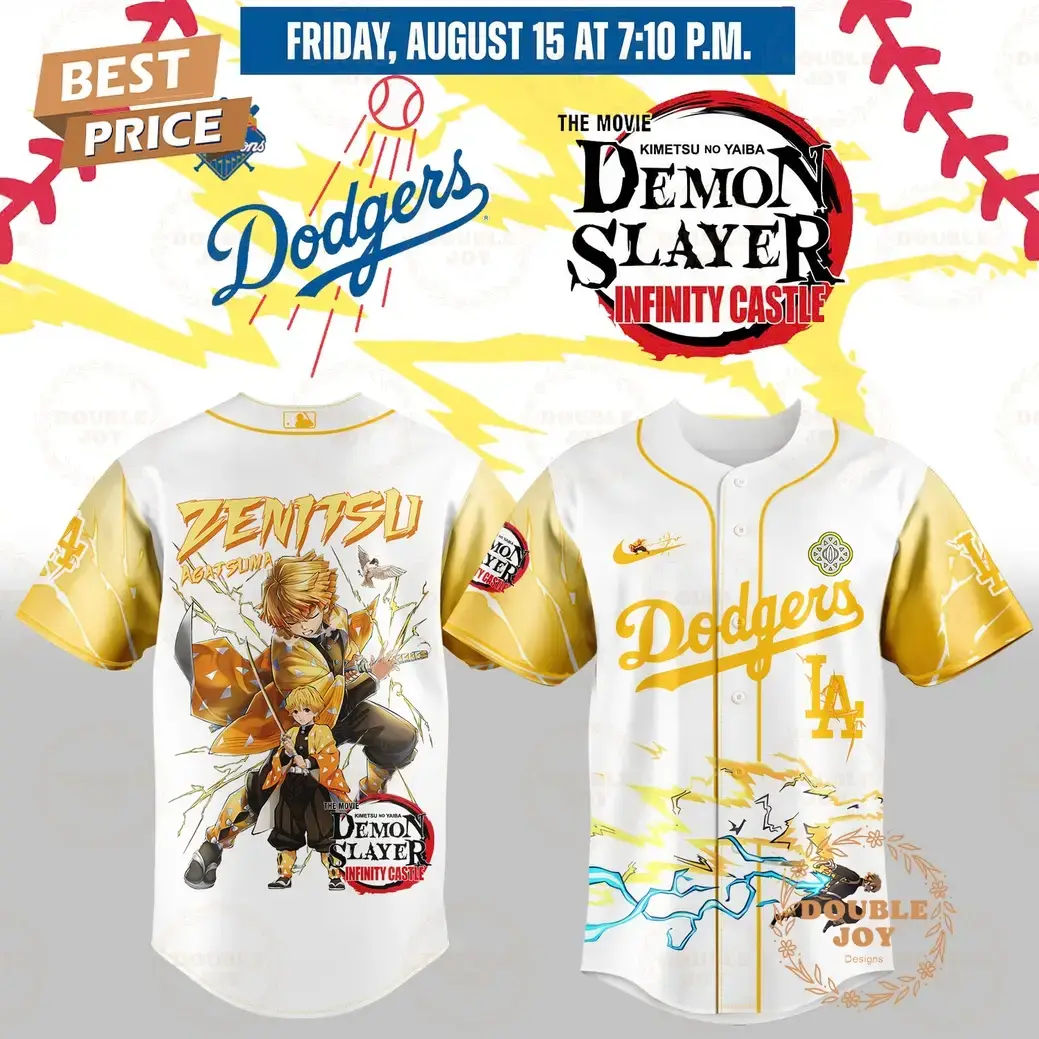 Los Angeles Dodgers x The Movie Demon Slayer Zenitsu Baseball Jersey Image