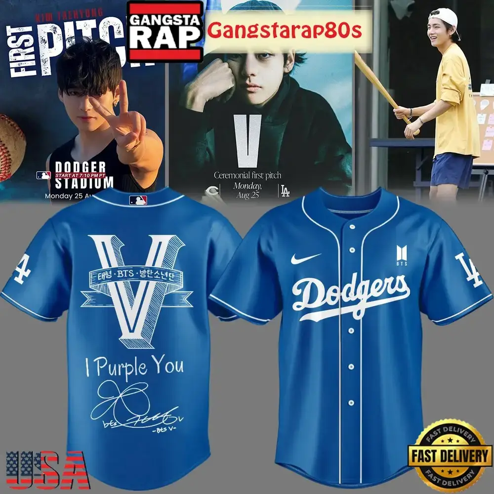 Los Angeles Dodgers x V BTS I Purple You Special Baseball Jersey Image