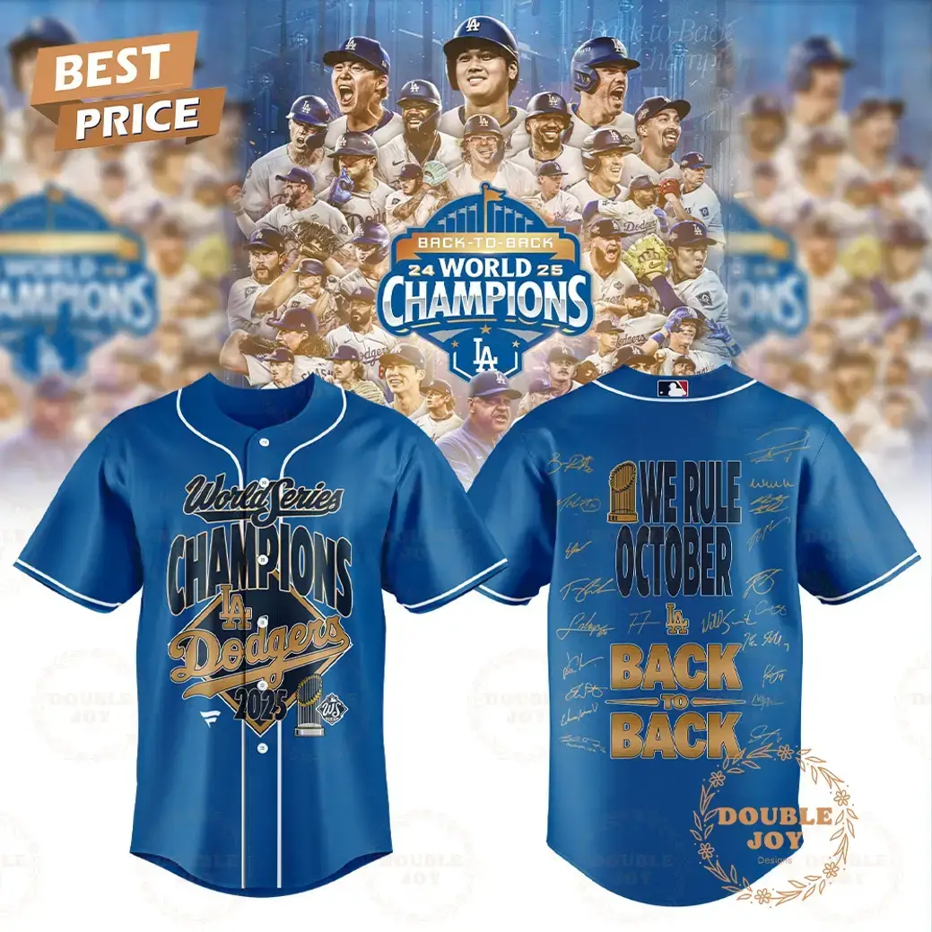 Los Angeles Dodgers x We Rule October Back To Back World Series Champions Baseball Jersey Image