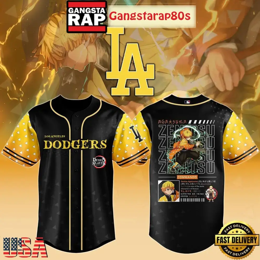 Los Angeles Dodgers x Zenitsu Infinity Castle Baseball Jersey Image