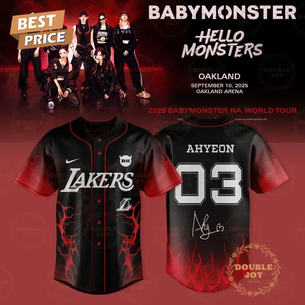 Los Angeles Lakers - Tour 2025 BABYMONSTER Ahyeon Number 03 Baseball Jersey Image