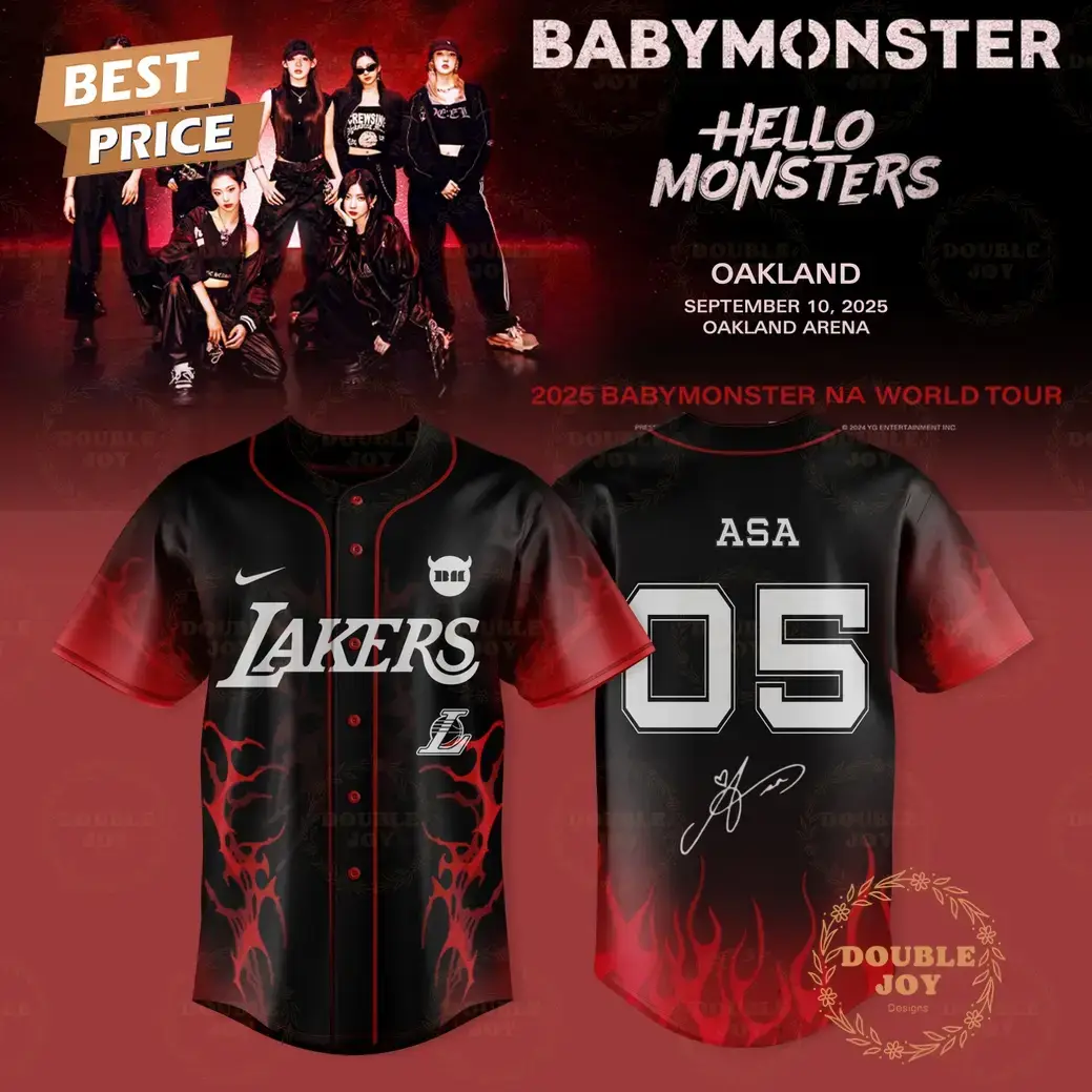 Los Angeles Lakers - Tour 2025 BABYMONSTER Asa Number 05 Baseball Jersey Image