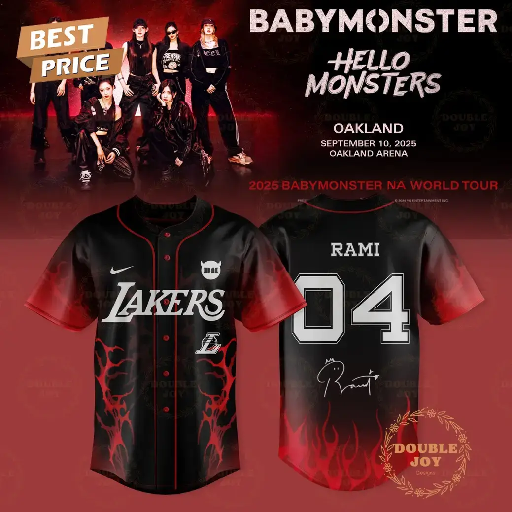 Los Angeles Lakers - Tour 2025 BABYMONSTER Rami Number 04 Baseball Jersey Image