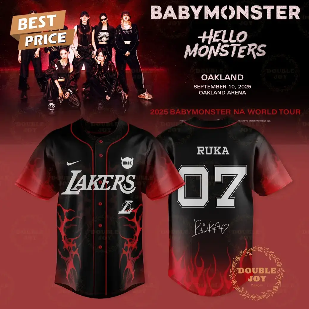 Los Angeles Lakers - Tour 2025 BABYMONSTER Ruka Number 07 Baseball Jersey Image