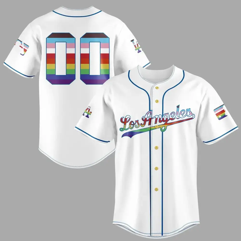 Los Angeles Pride Baseball Jersey - Customizable Number & Lgbtq+ Stripes - Unisex Sport Shirt Image