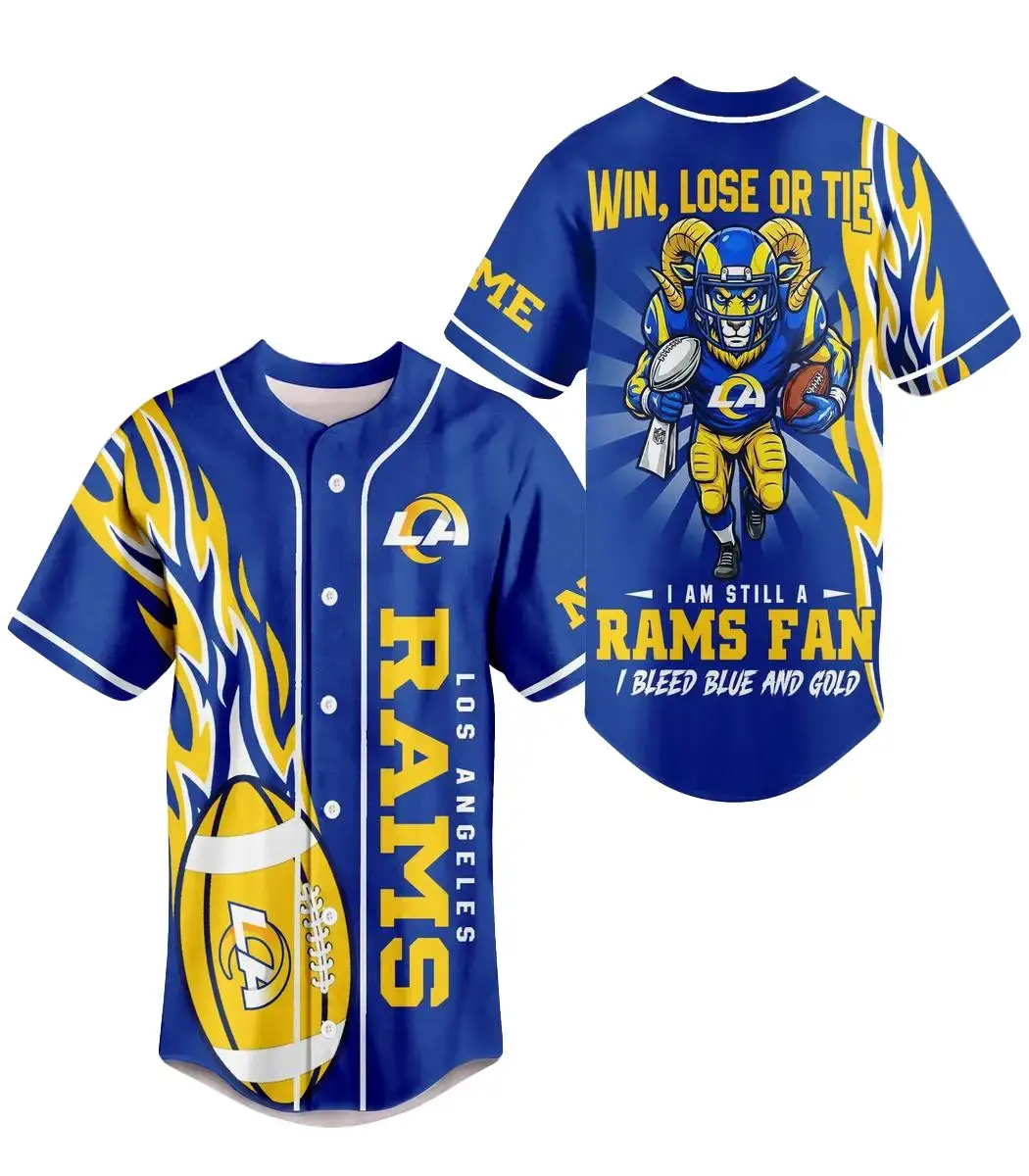 Los Angeles Rams 2026 I Bleed Blue And Gold Personalized Name Baseball Jersey Image