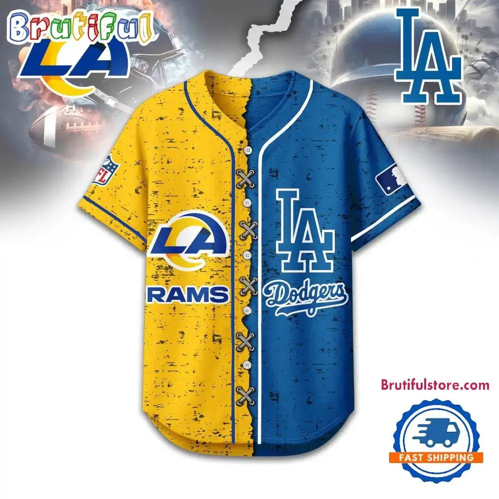 Los Angeles Rams Mix Los Angeles Dodgers Sporty New Design Baseball Jersey Image