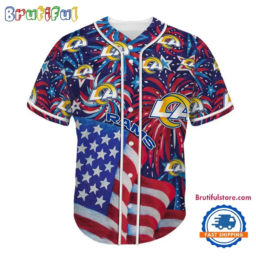Los Angeles Rams USA Flag Independence Day Baseball Jersey, Sport Team 4th of July Jersey Image