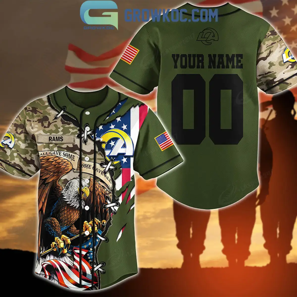Los Angeles Rams Veteran Proud Of America Personalized Baseball Jersey Image