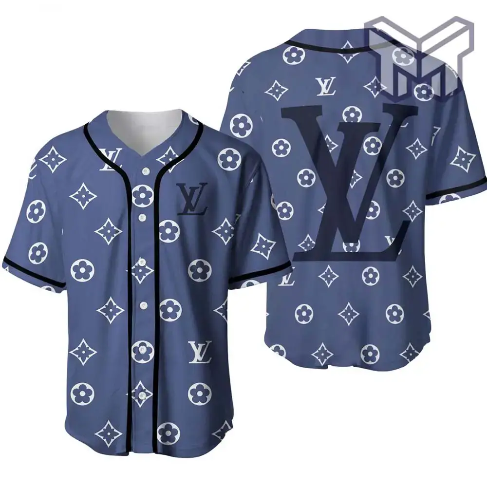 Louis Vuitton Blue Baseball Jersey Shirt Lv Luxury Clothing Clothes Sport For Men Women Hot Type01 Image