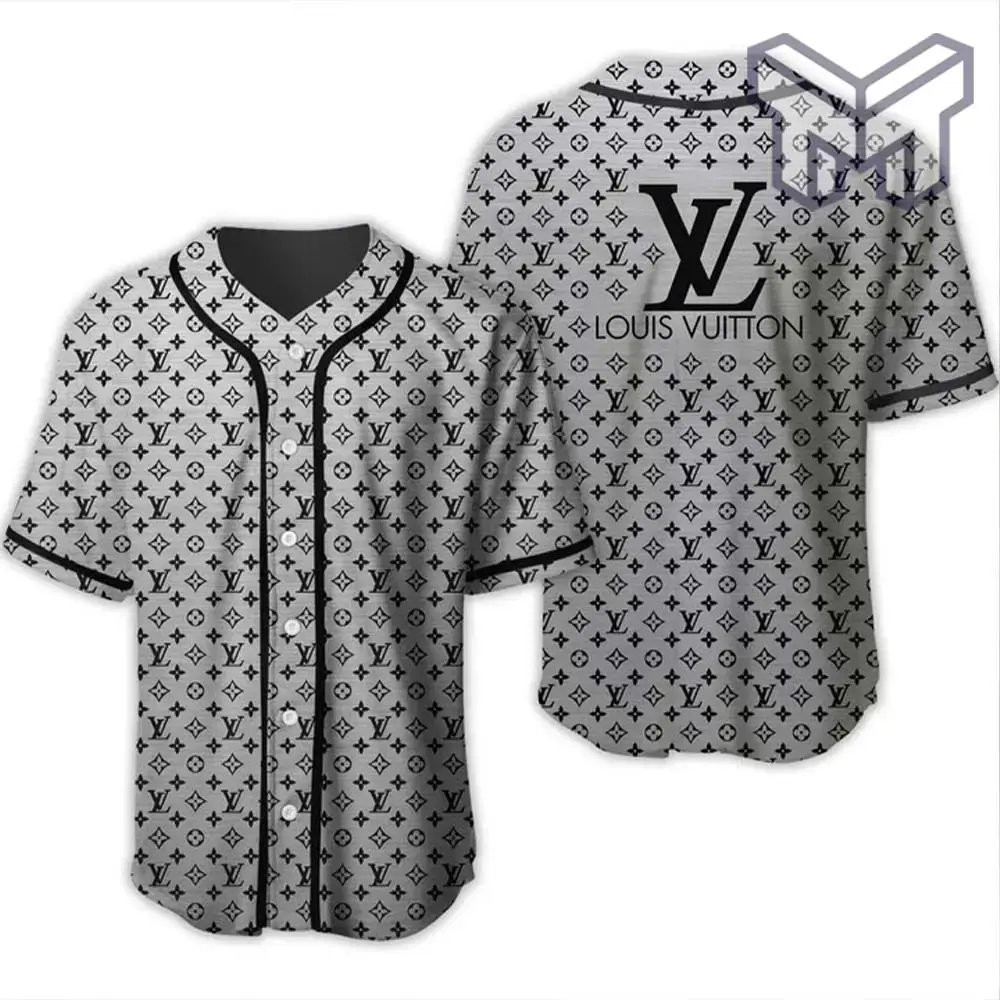 Louis Vuitton Grey Baseball Jersey Shirt Lv Luxury Clothing Clothes Sport For Men Women Hot Image