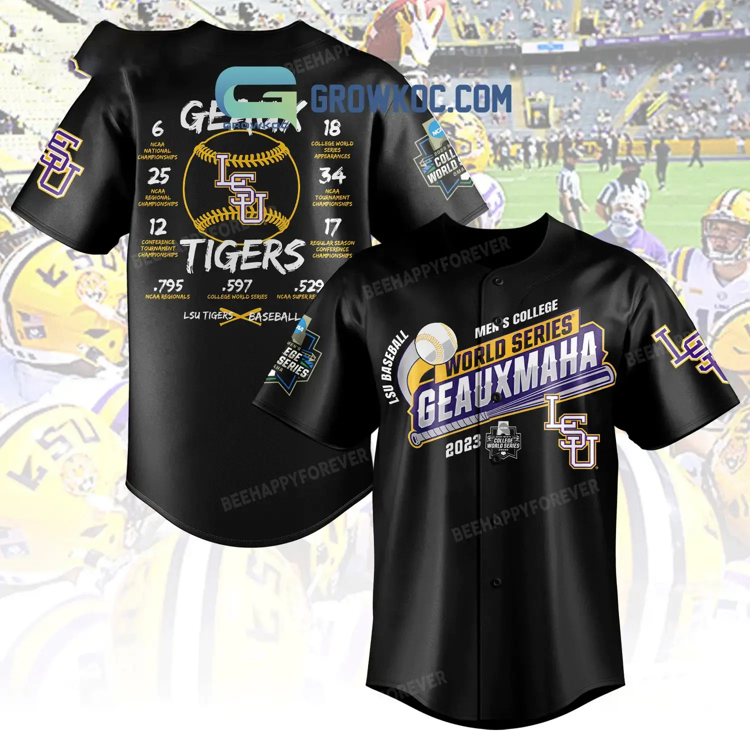 LSU Baseball Men's College World Series Geauxmaha 2023 Baseball Jersey Image