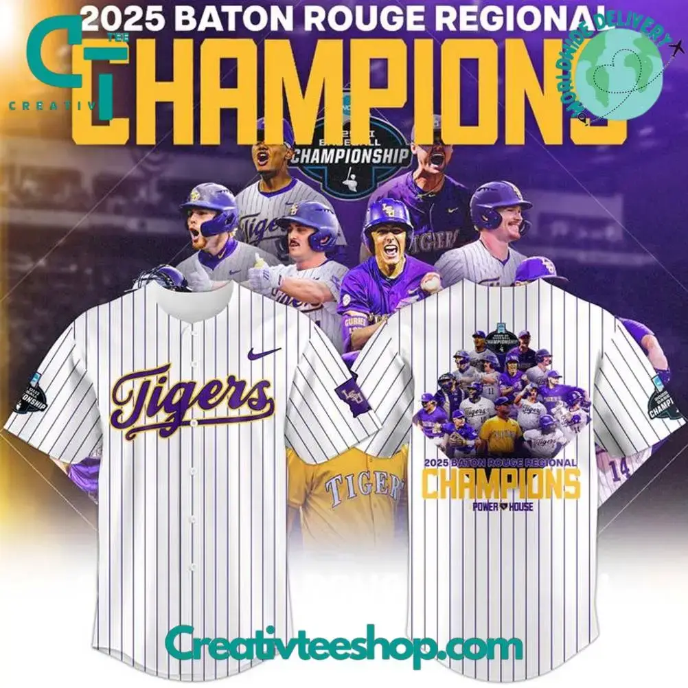 Lsu Tigers 2025 Baton Rouge Regional Champions White Stripes Jersey Image