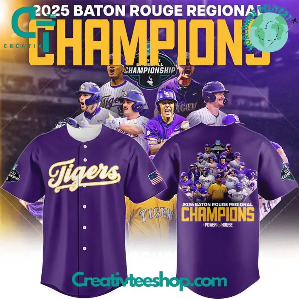 Lsu Tigers 2025 Baton Rouge Regional Champs Purple Baseball Jersey Image