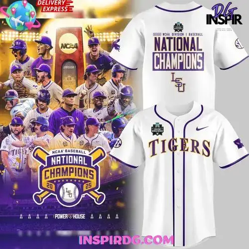 Lsu Tigers 2025 National Champions White Edition Baseball Jersey Image