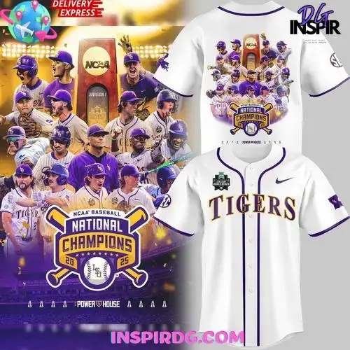 Lsu Tigers 2025 Ncaa Baseball National Champions White Edition Baseball Jersey Image