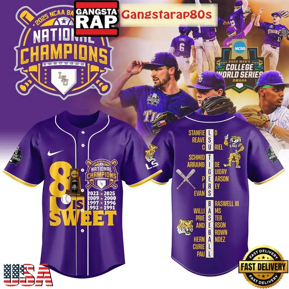 LSU Tigers 8x NCAA Baseball Champions Baseball Jersey Shirt Image