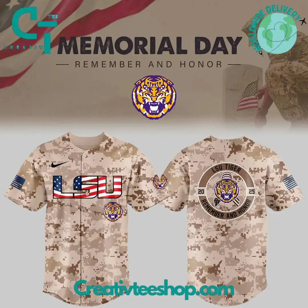 Lsu Tigers Memorial Day "Remember And Honor" Camo Baseball Jersey Image