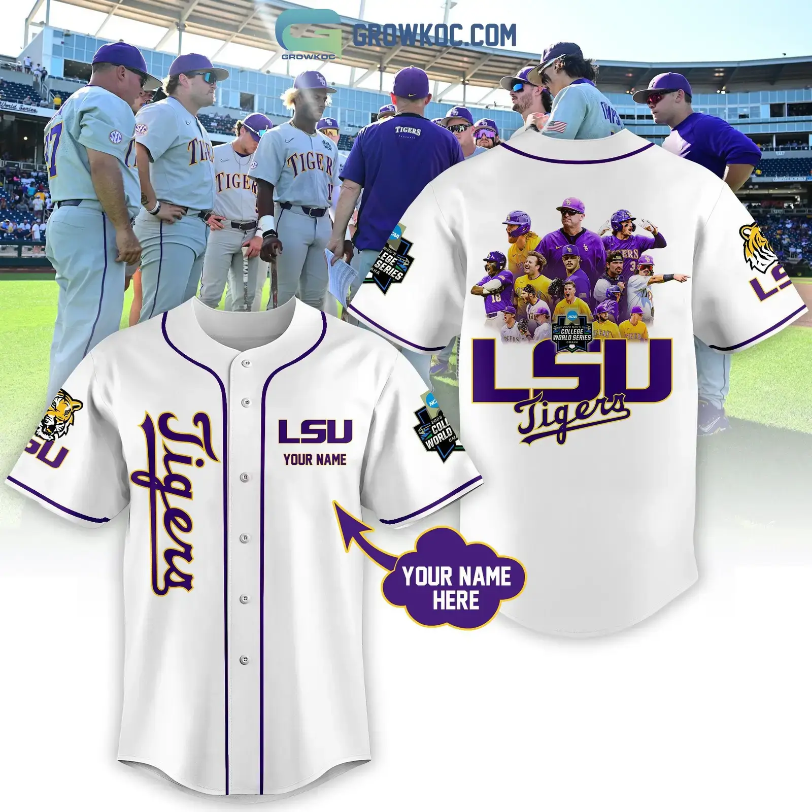 LSU Tigers NCAA 2023 Men's College World Series Champions Personalized Baseball Jersey Image