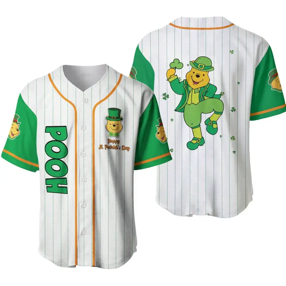 Lucky St. Patrick'S Day Baseball Jersey - Green & White With Fun Cartoon Design Image