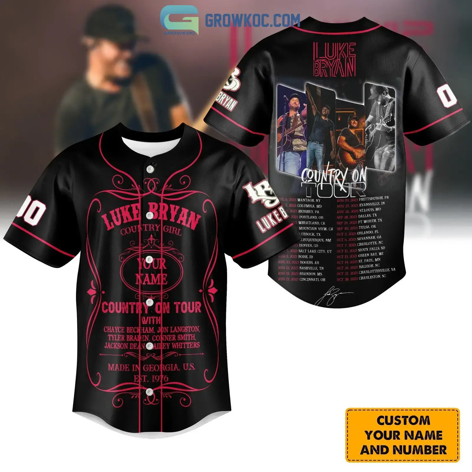 Luke Bryan Country Girl Tour 2023 Black Design Personalized Baseball Jersey Image