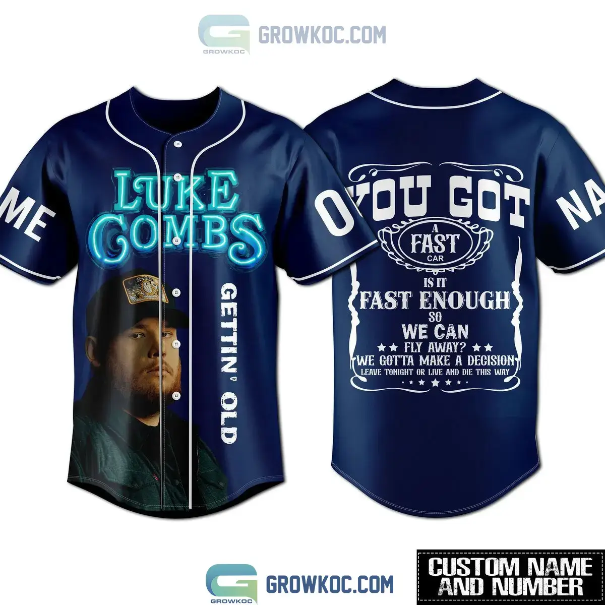 Luke Combs Getting' Old You Got A Fast Car Personalized Blue Design Baseball Jersey Image