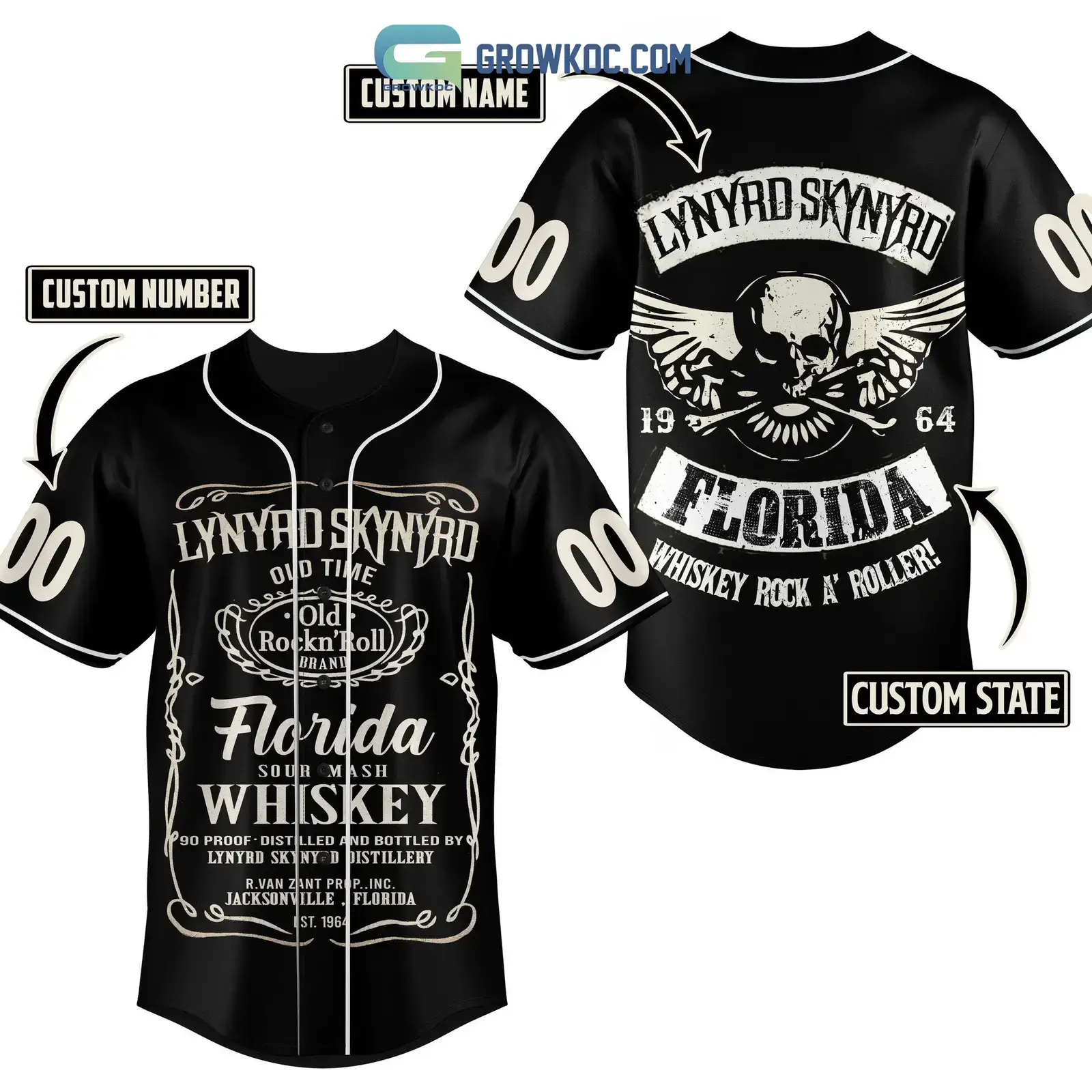 Lynyrd Skynyrd Florida Whiskey Rock A' Roller Personalized Baseball Jersey Image
