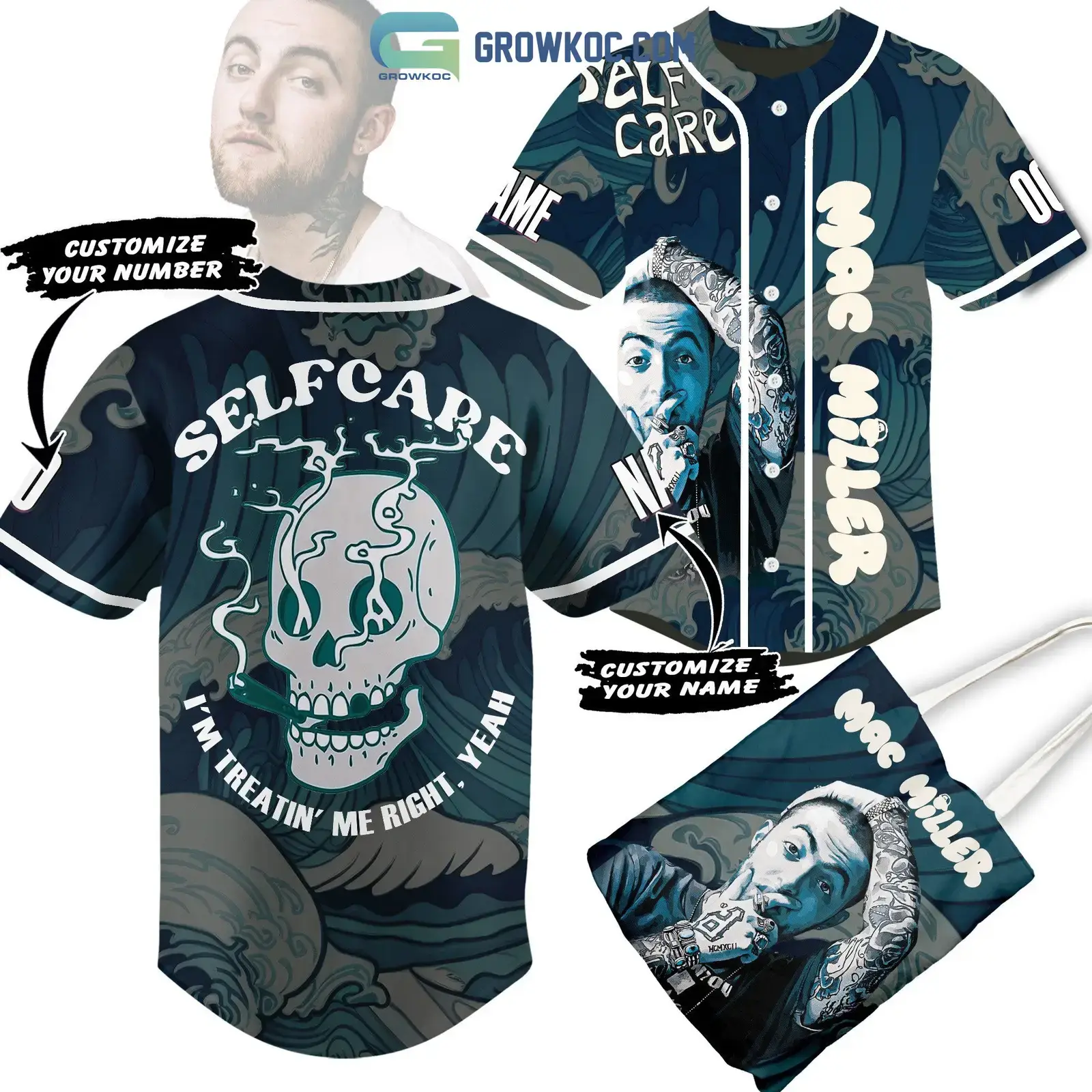 Mac Miller Selfcare I'm Treatin' Me Right Yeah Personalized Baseball Jersey Image
