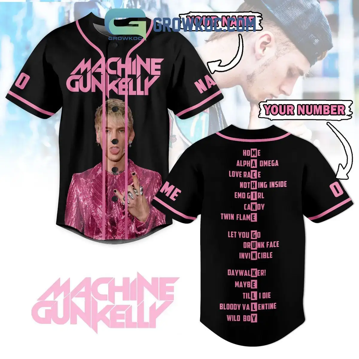 Machine Gun Kelly All Hit Song Personalized Baseball Jersey Image