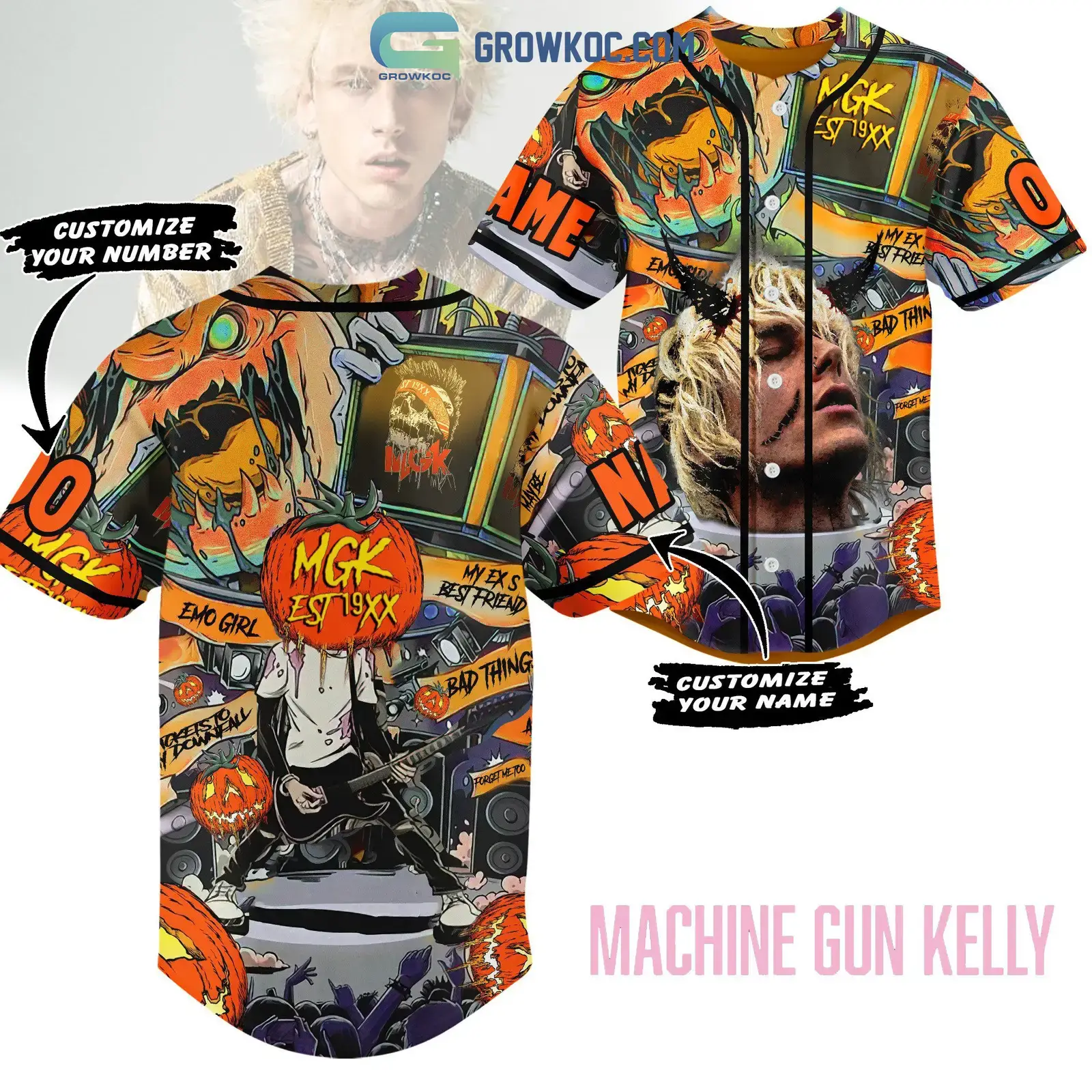 Machine Gun Kelly Halloween Pumpkin Personalized Baseball Jersey Image