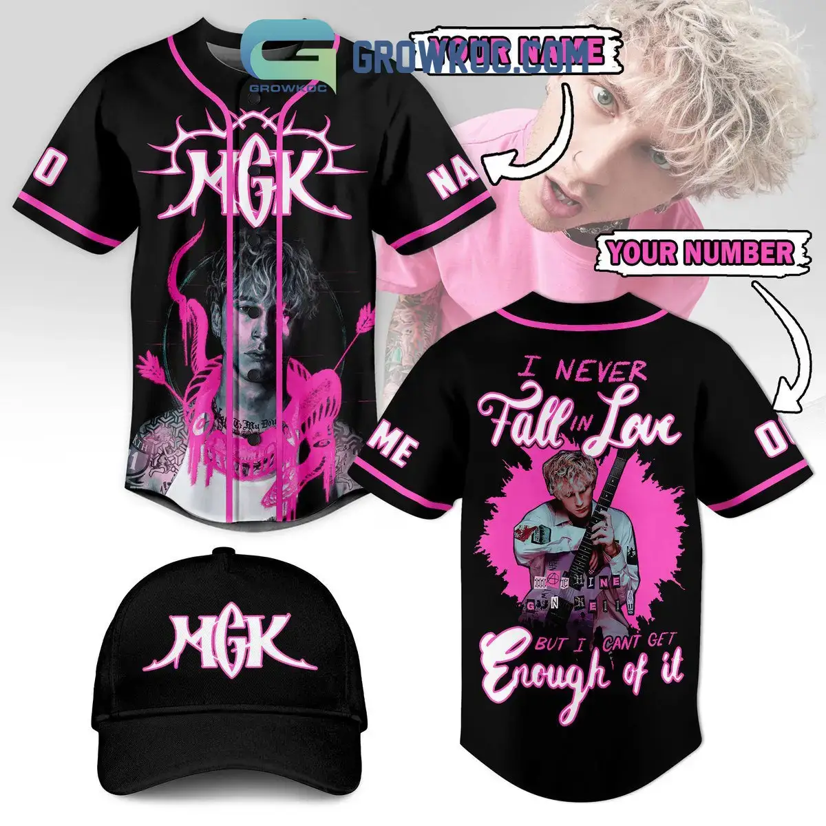 Machine Gun Kelly I Never Fall In Love But I Can't Get Enough Of It Personalized Baseball Jersey Image