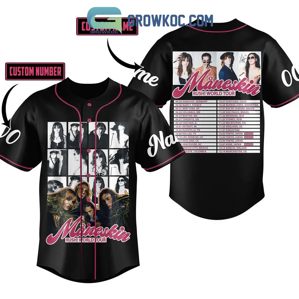 Maneskin Rush World Tour Personalized Baseball Jersey Image