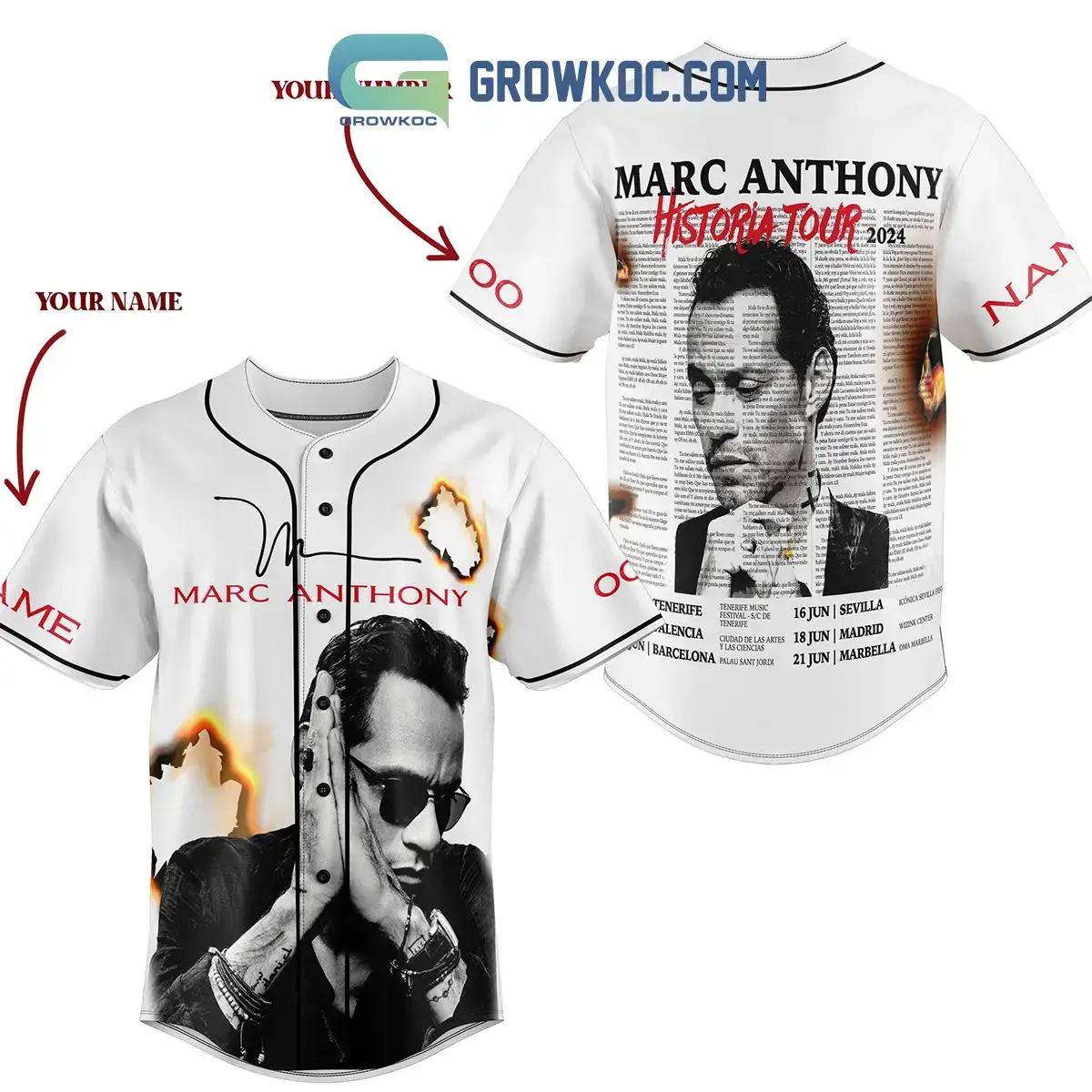 Marc Anthony Historia Tour 2024 Personalized Baseball Jersey Image