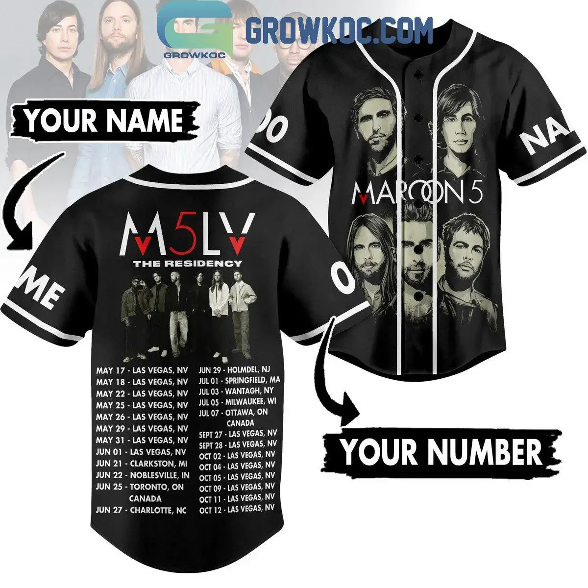 Maroon 5 M5LV The Residency Tour 2024 Personalized Baseball Jersey Image