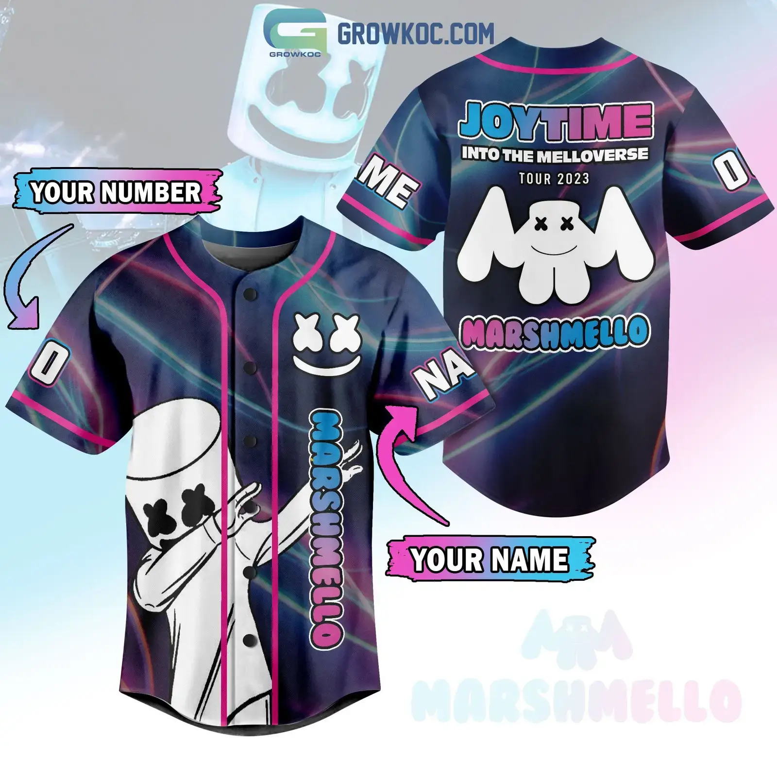 Marshmello Joytime Into The Melloverse Tour 2023 Personalized Baseball Jersey Image