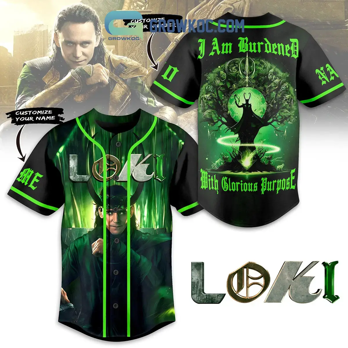 Marvel Loki I Am Burdened With Glorious Purpose Personalized Baseball Jersey Image